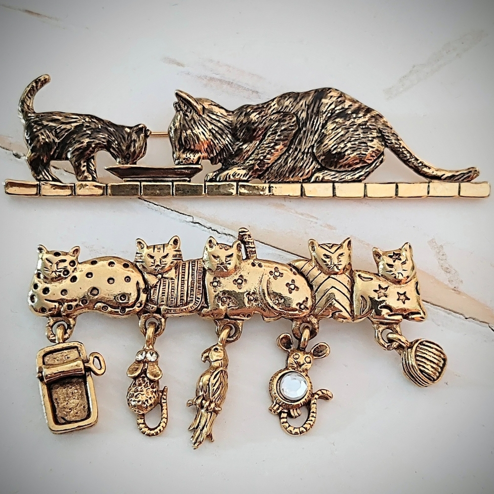Set of Two Vintage Cat/Kitten Brooches